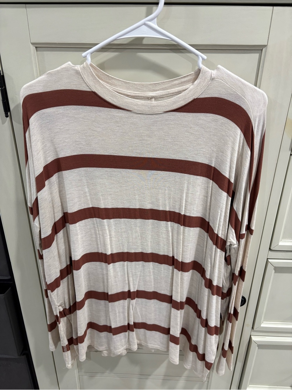 Striped Soft Long Sleeve Top - Cream & Brown